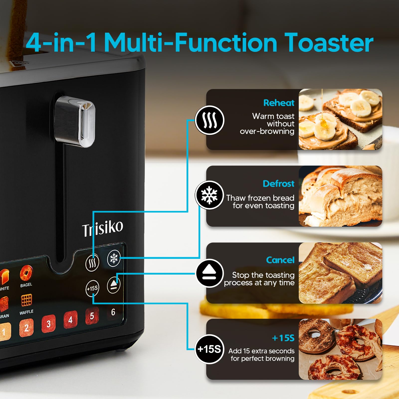 Trisiko touchscreen toaster 2-slice +15s Boost for extra crunch