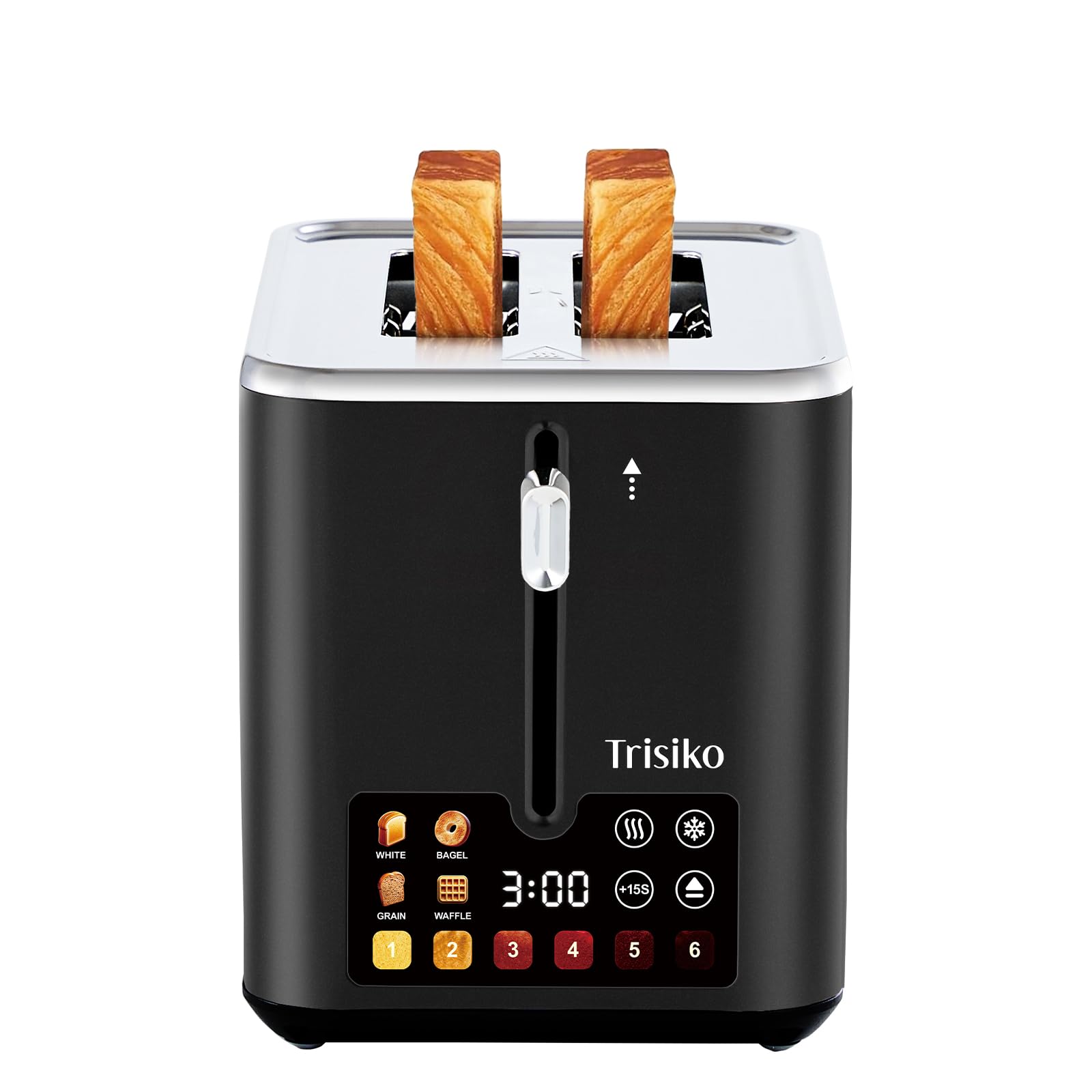Trisiko touchscreen toaster 2-slice front panel with digital timer for precise morning timing