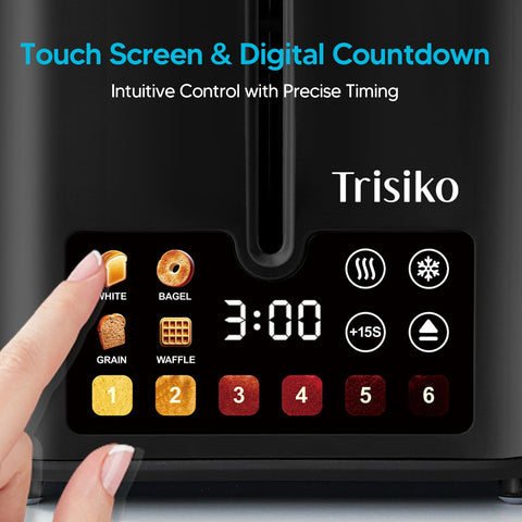 Trisiko touchscreen toaster 2-slice Reheat/Defrost for flexible breakfasts