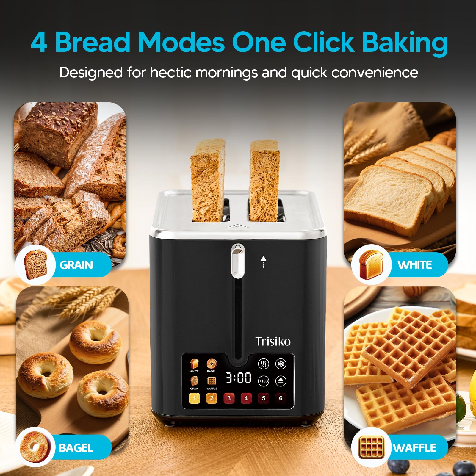 Trisiko touchscreen toaster 2-slice brushed stainless steel finish