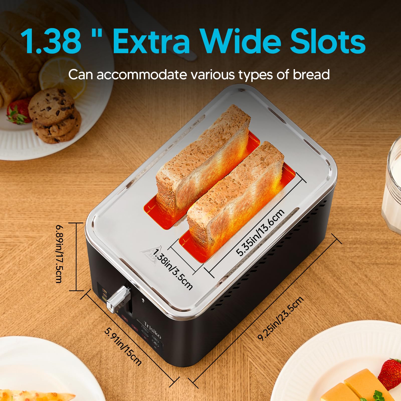 Trisiko touchscreen toaster 2-slice wide slots for bagels and thick slices