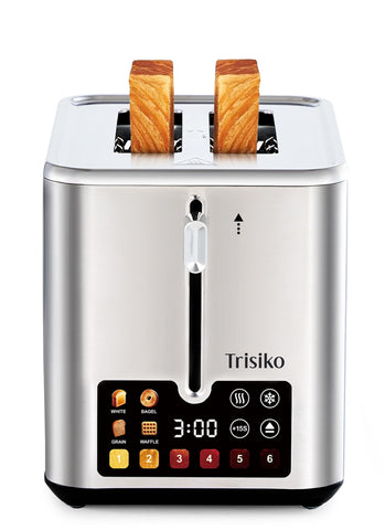 Trisiko touchscreen toaster with countdown for precise morning timing.