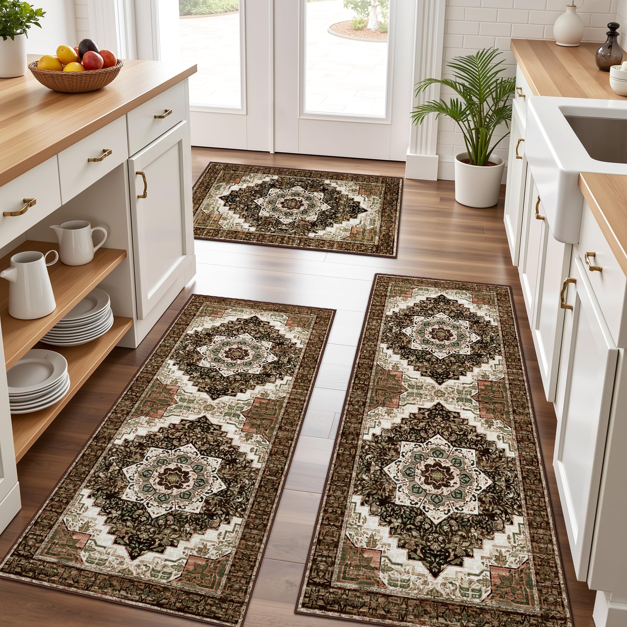 Tritard kitchen rug set in 20x32 with boho pattern for cozy countertop comfort.