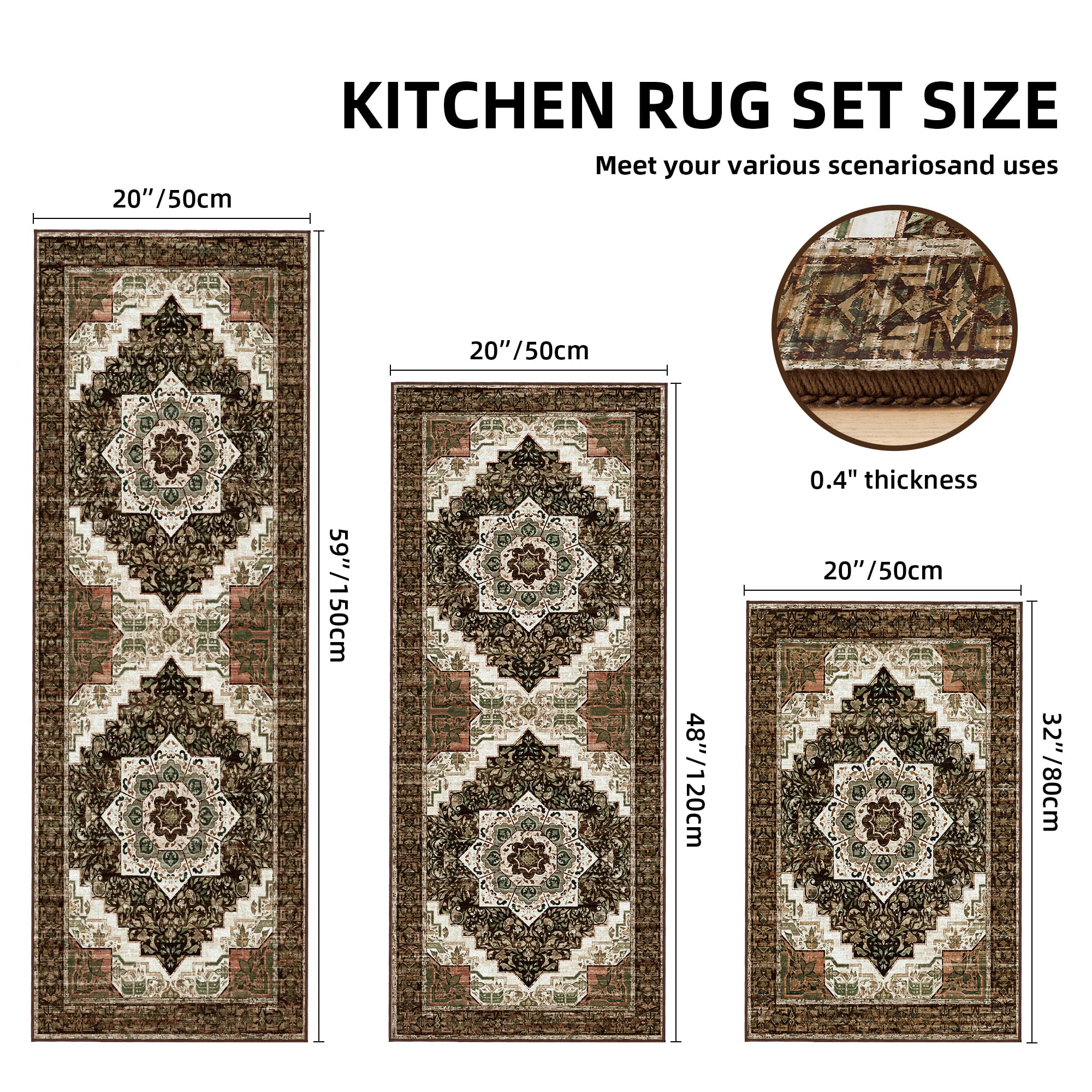 Tritard kitchen rug set in 20x47 with boho pattern provides extended standing coverage.