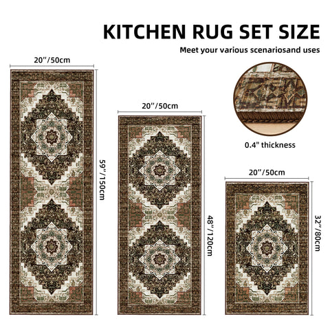 Tritard kitchen rug set in 20x47 with boho pattern provides extended standing coverage.