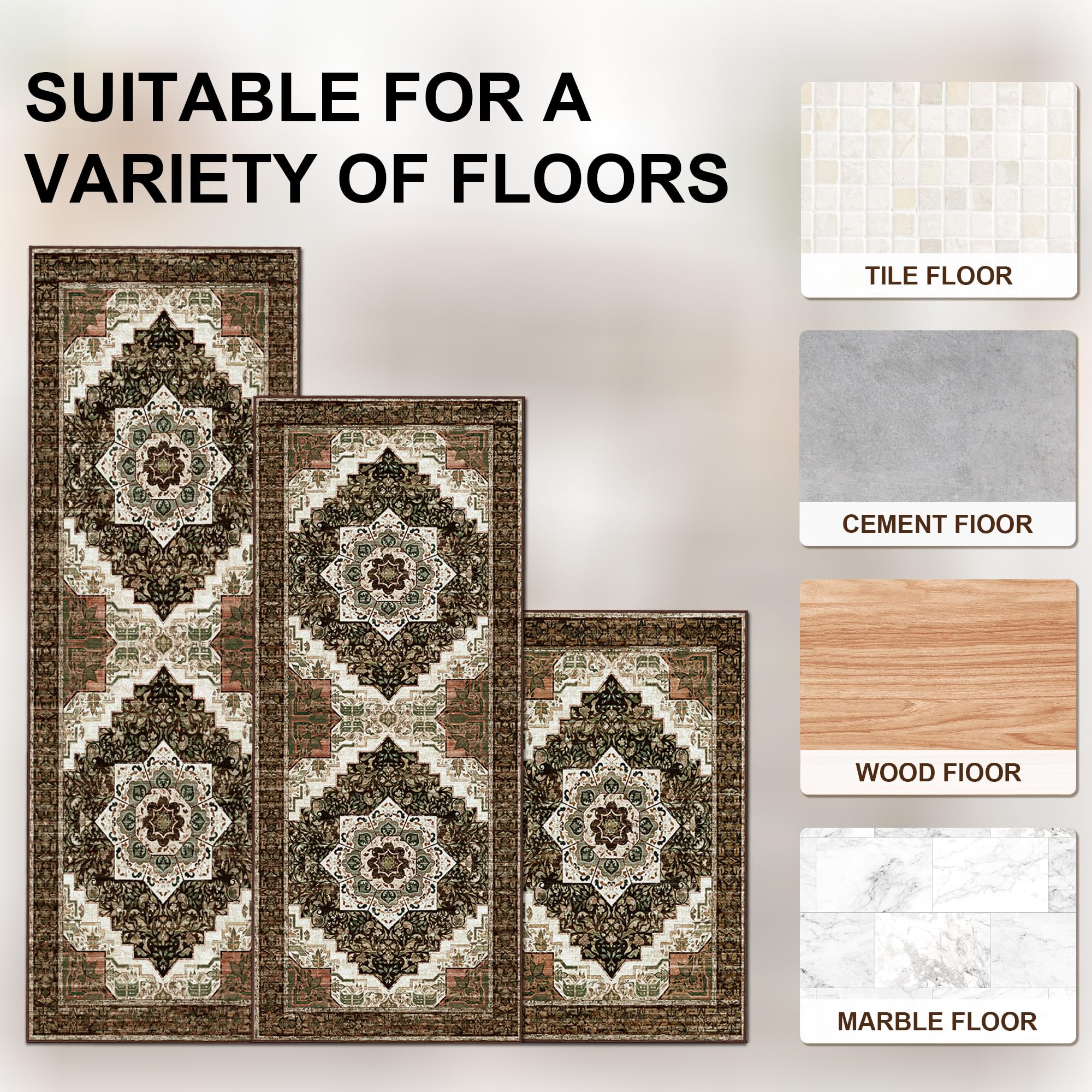 Tritard non-slip backing detail keeps rugs securely in place on varied floors.