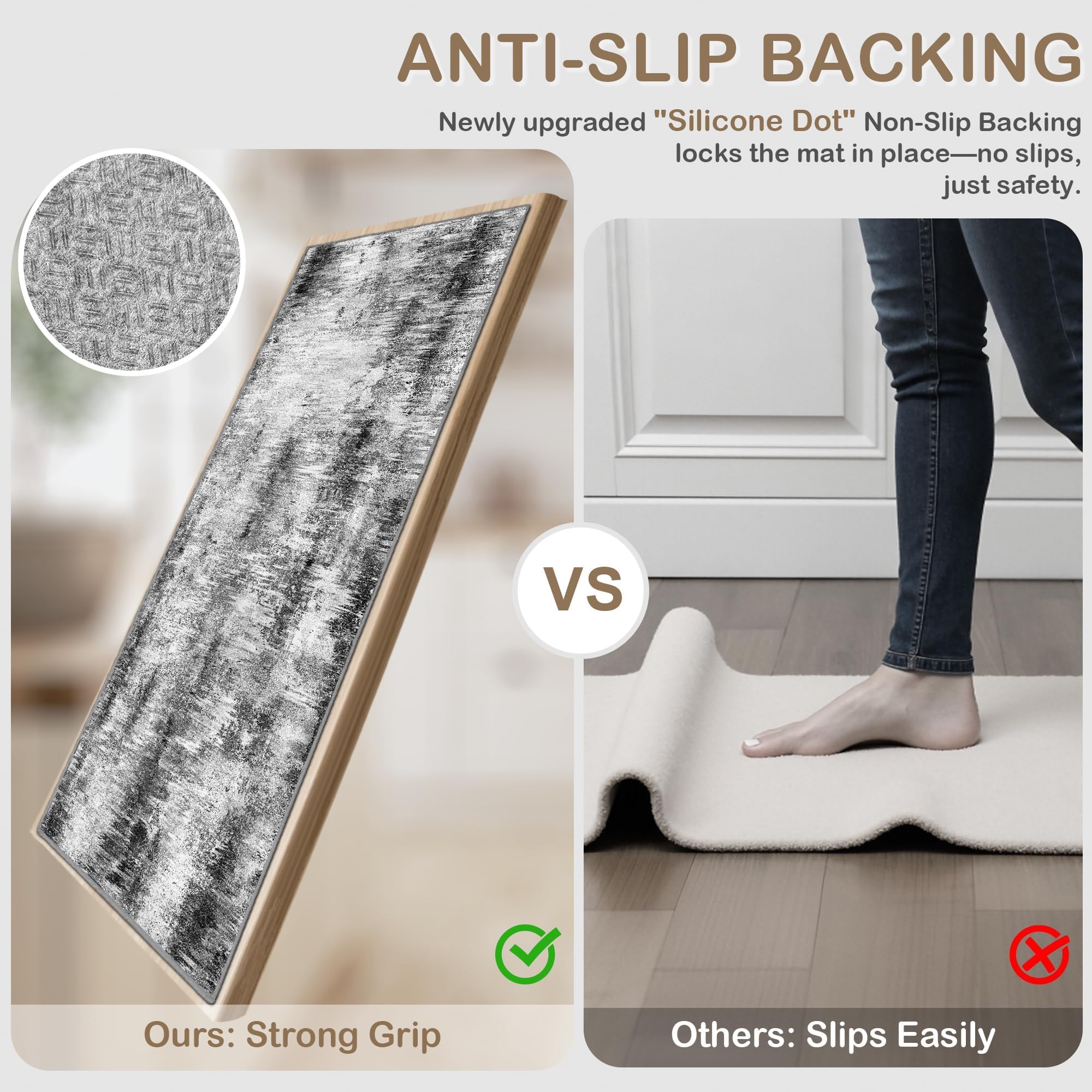 Tritard Upgrade non-slip kitchen rug 20x48 with silicone backing stays in place in busy kitchens