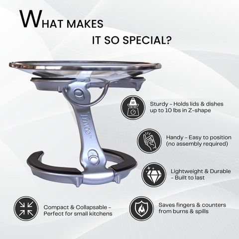Trivae pot lid holder heat-resistant silicone guards surfaces up to 475°F.