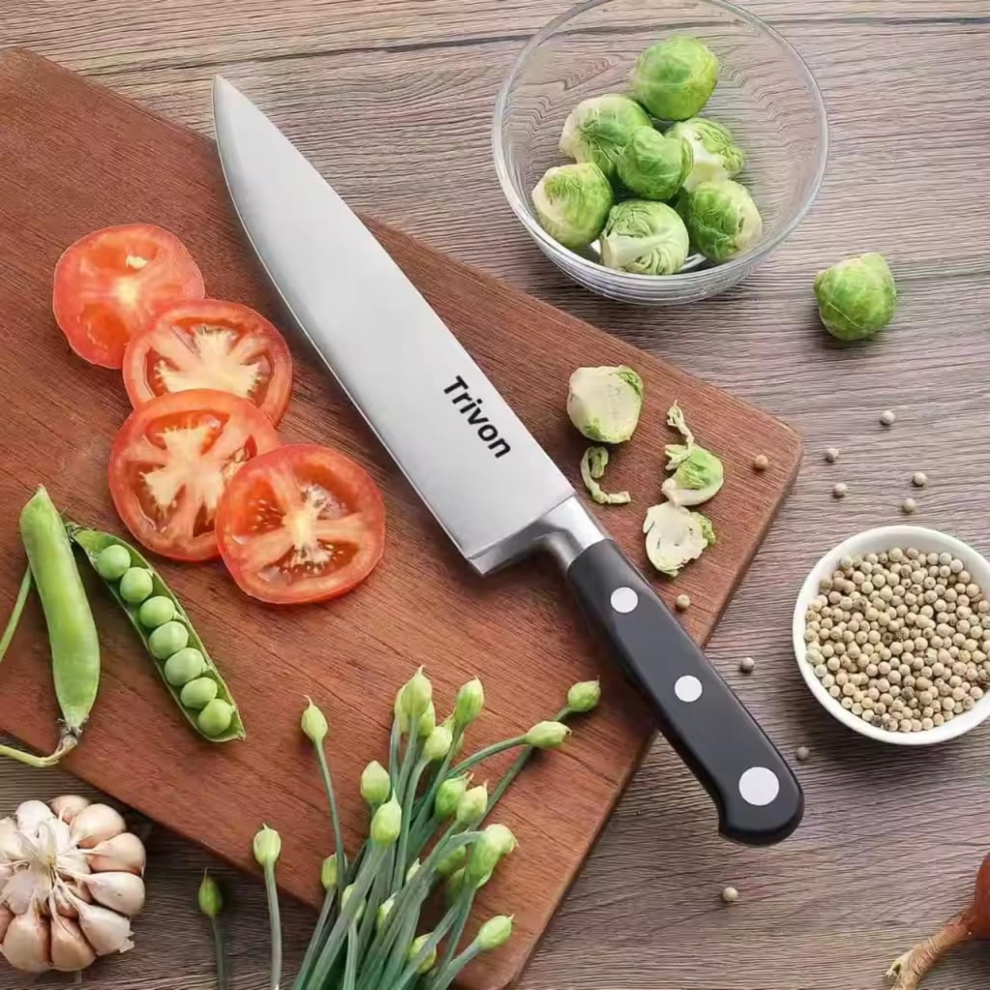 Trivon ergonomic full-tang handle for balance and comfort.