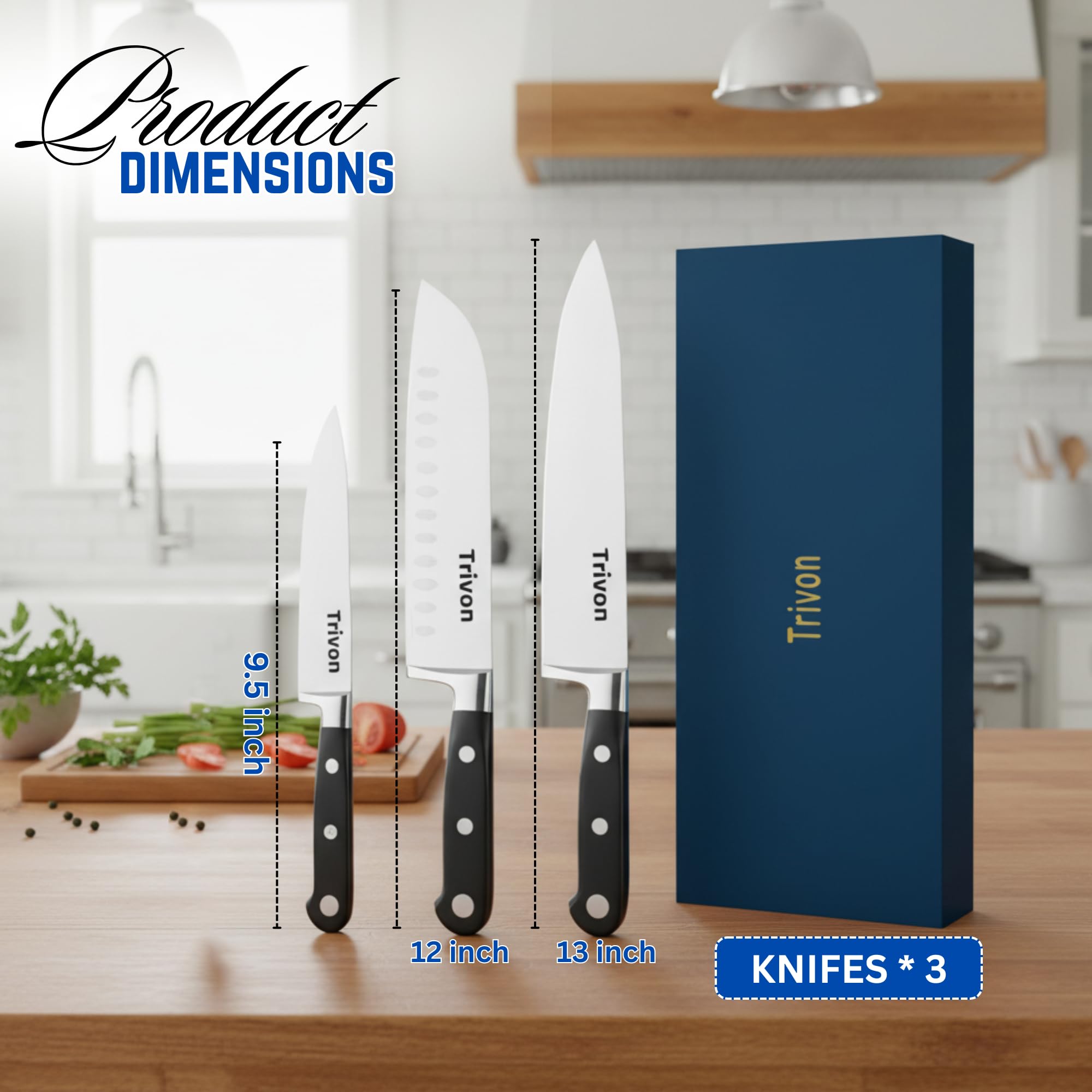 Trivon 7-inch Santoku knife ideal for dicing and chopping vegetables.