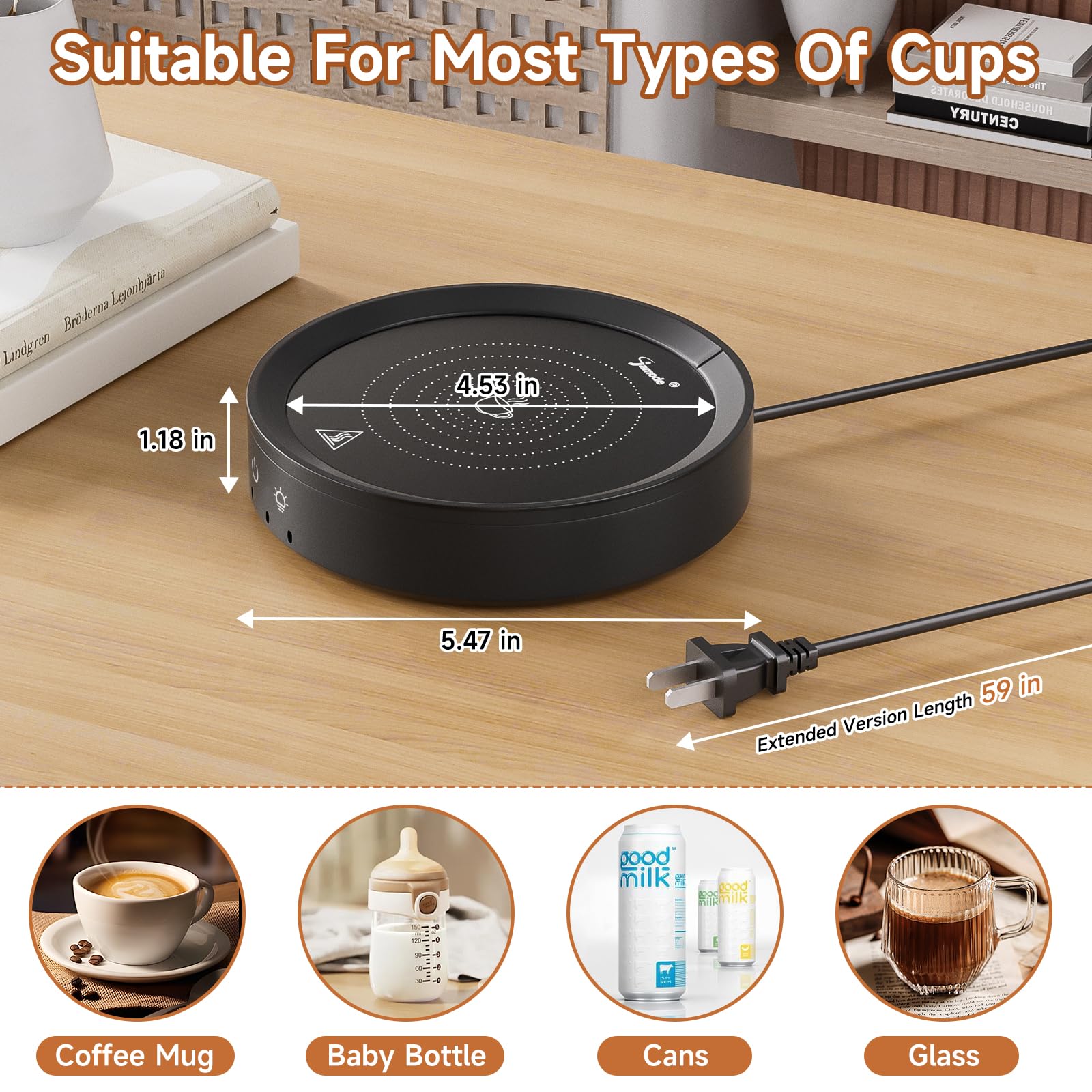 Trivoxia 36W mug warmer in use with mug demonstrates consistent heat