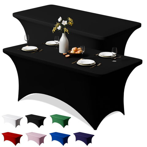 Trlyc 2-pack 6ft spandex table cloth close-up shows wrinkle-resistant stretch fabric.