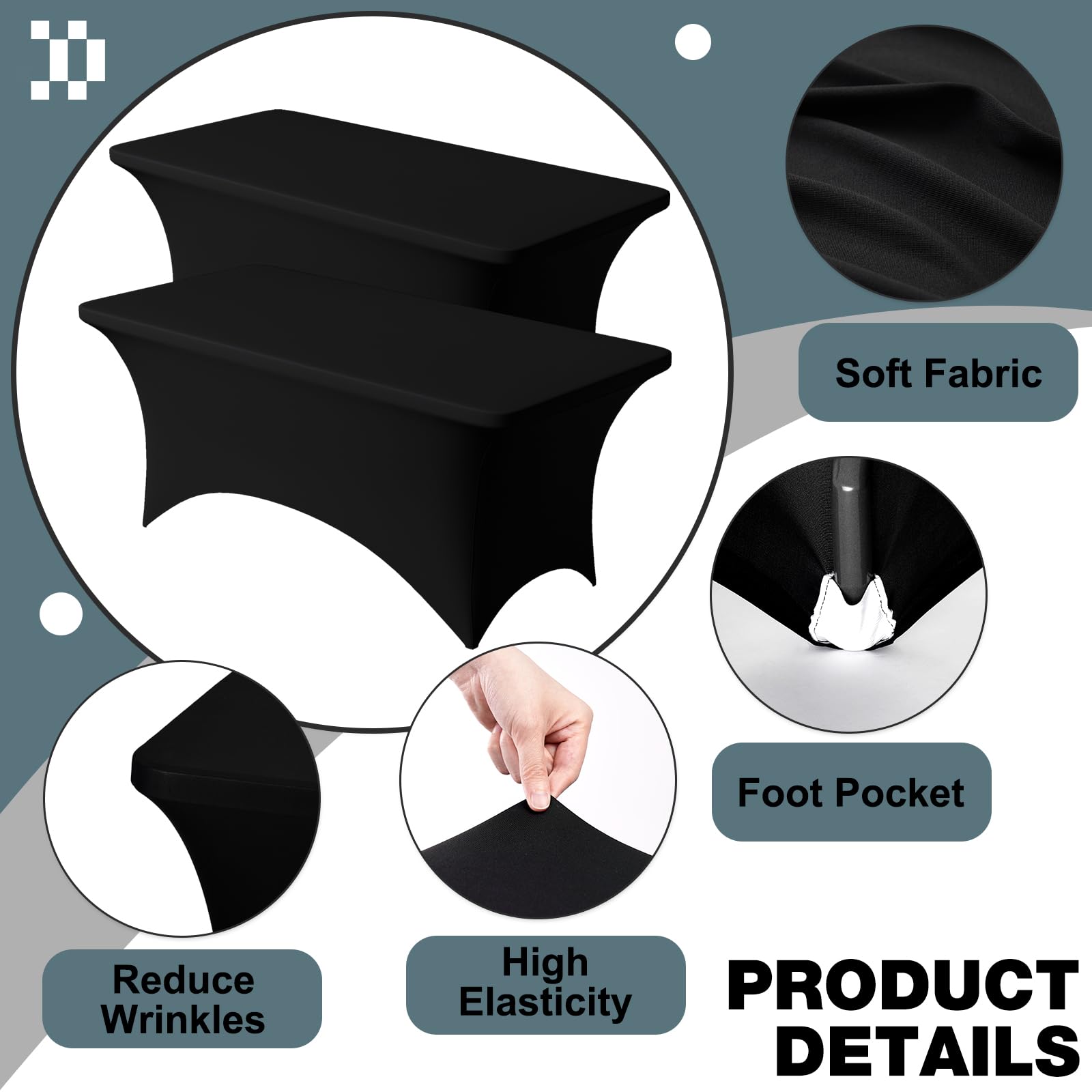 Trlyc table cloth corner pockets demonstrate secure fit on a 6ft table.