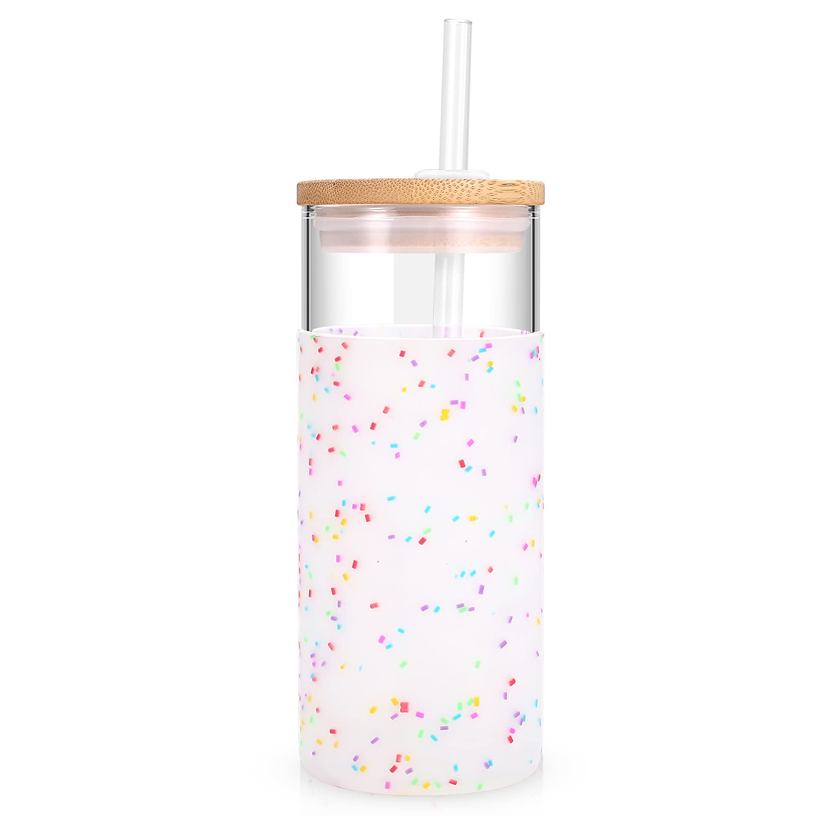 Tronco 20oz glass tumbler with lid and straw for iced or hot drinks.
