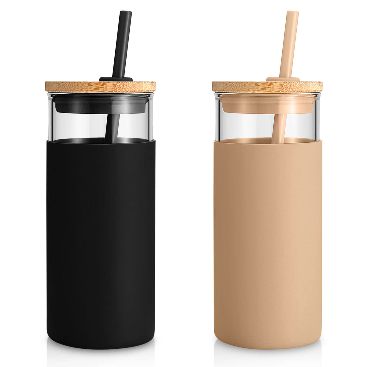 Tronco 20 oz glass tumbler with lid and straw for iced coffee on the go.
