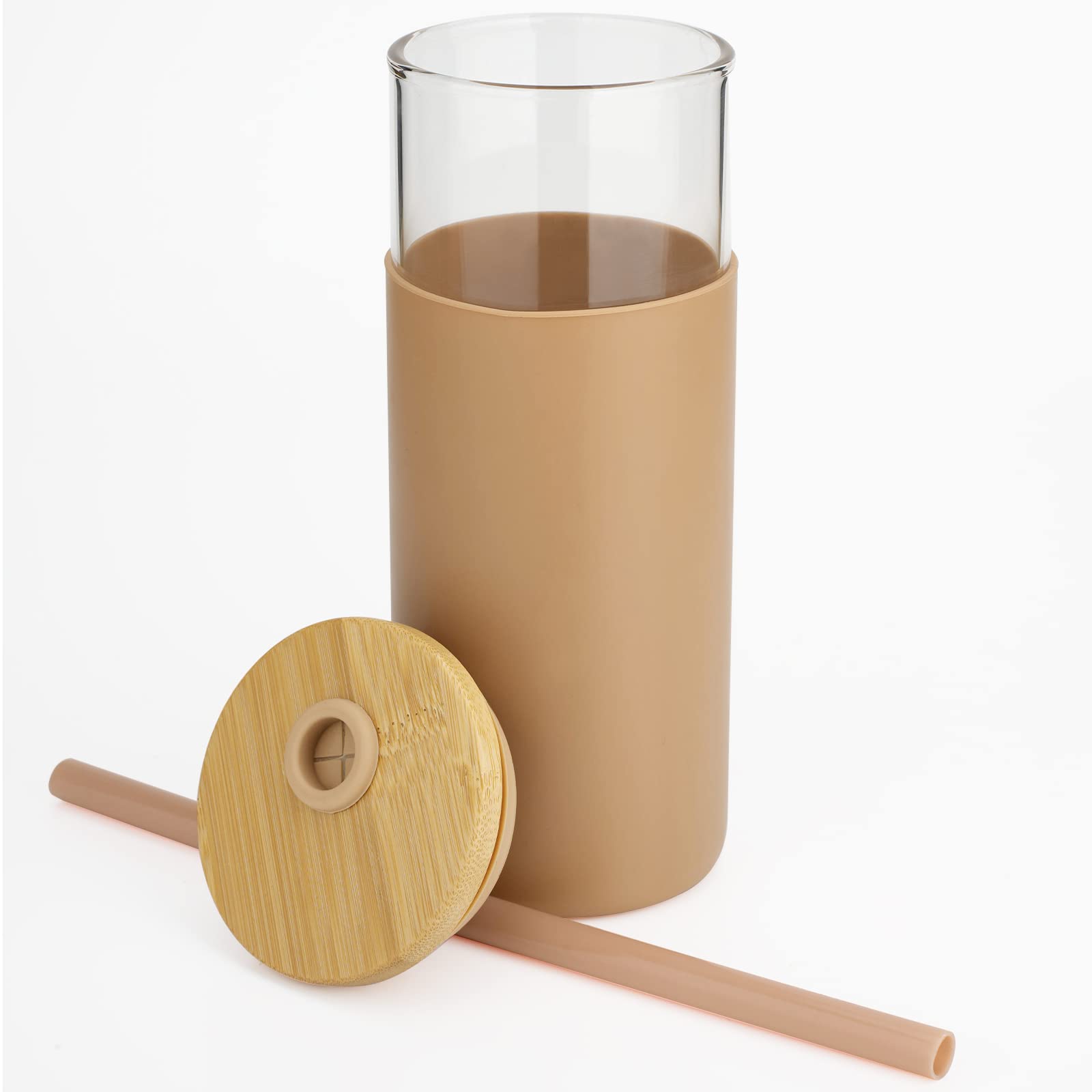 Tronco glass tumbler featuring bamboo lid for eco-friendly sipping.