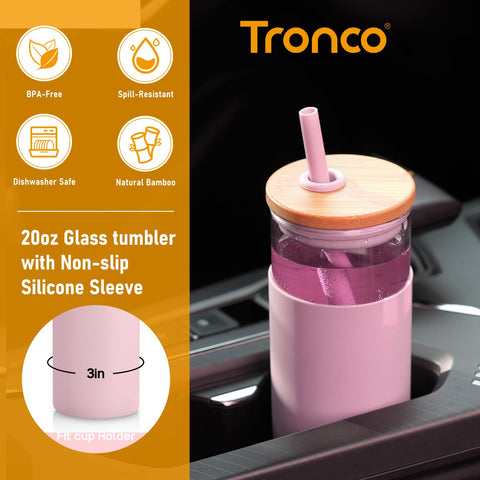 Tronco bamboo lid with silicone sleeve provides secure grip while sipping