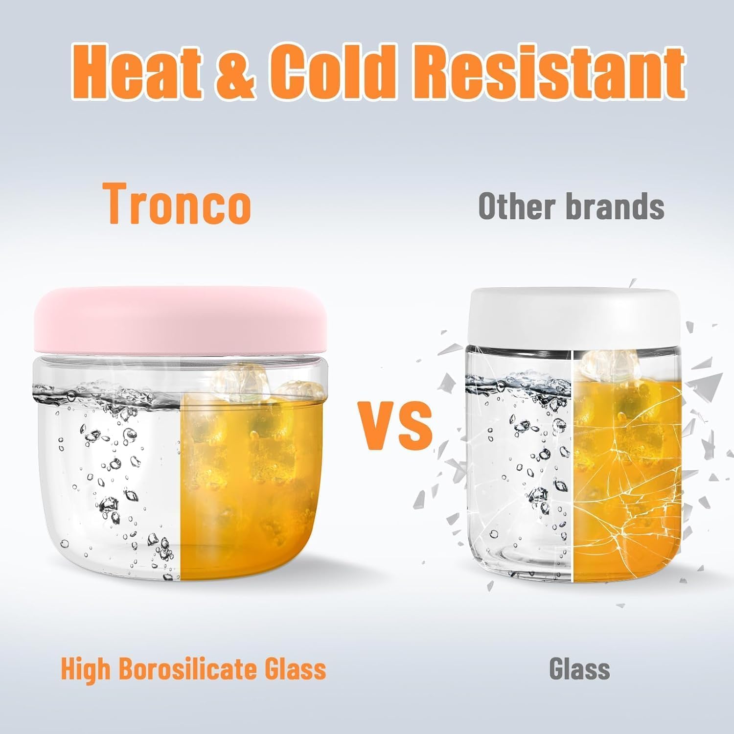 Tronco compact glass container fits backpacks for salads and snacks.