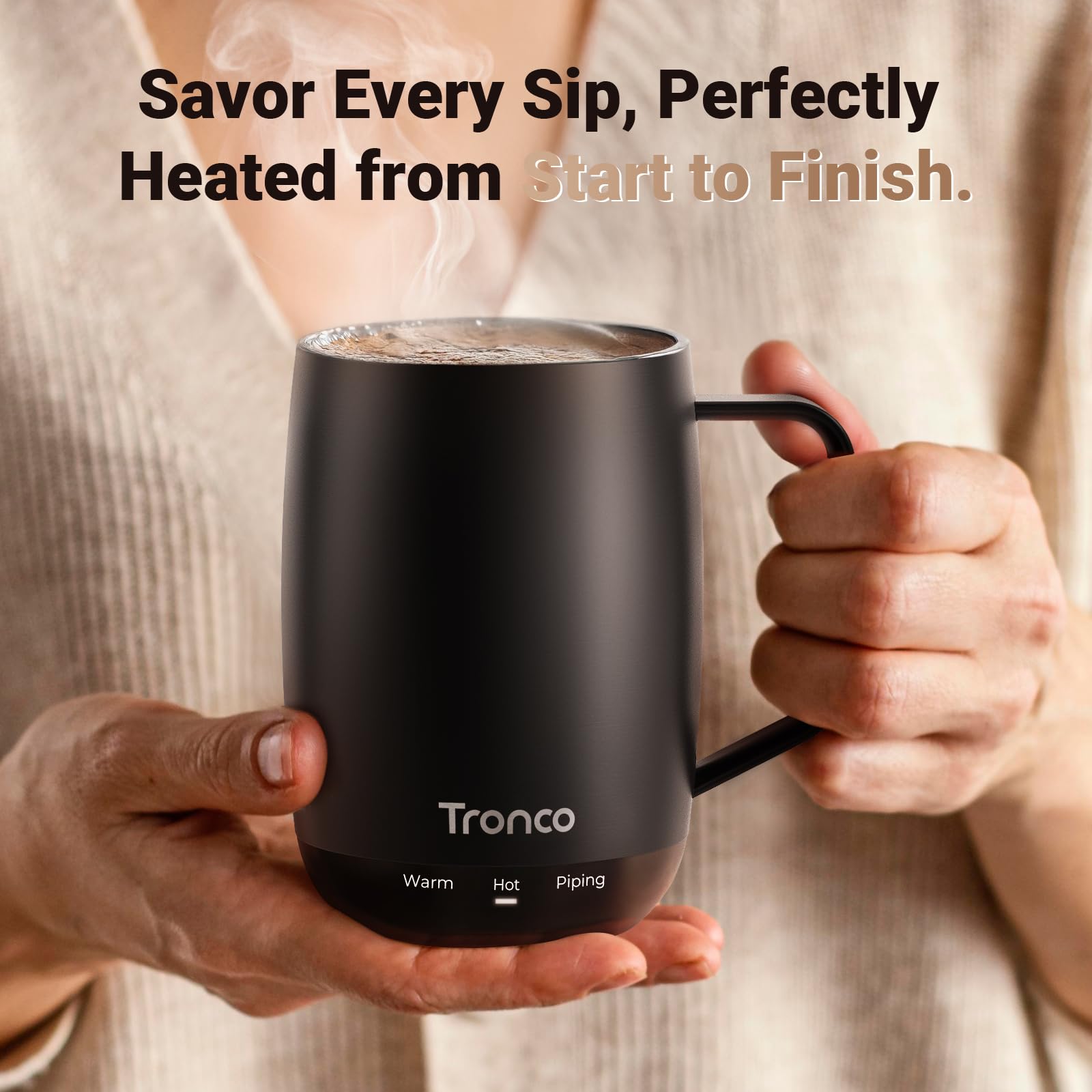 Tronco crimson mug with lid on for spill-free sipping