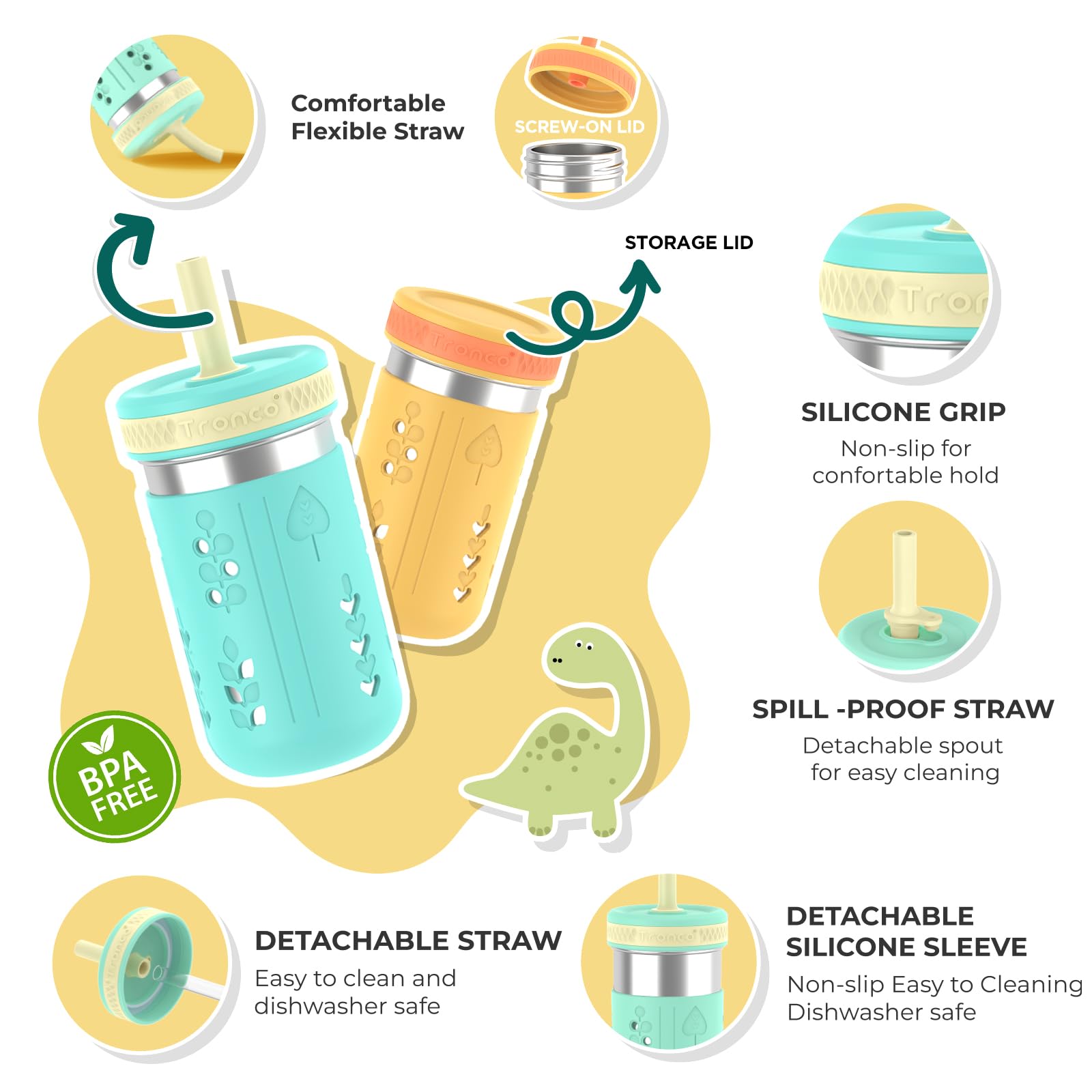 Tronco tumbler with spill-resistant straw lid for tidy sipping.