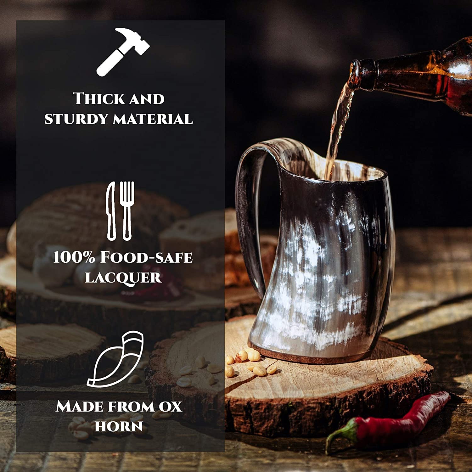 Trondebal horn mug interior with food-safe coating for safe beverage enjoyment
