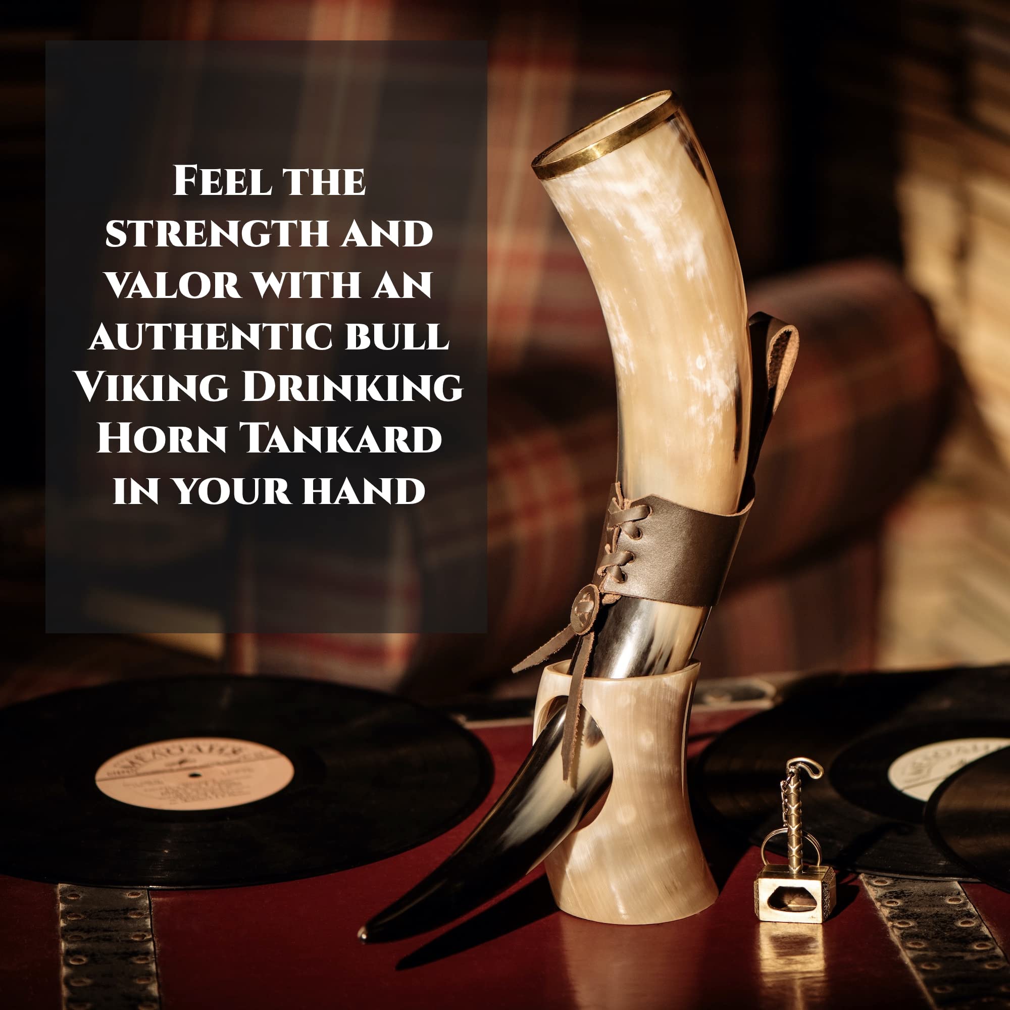 Trondebal handcrafted ox horn mug with authentic Norse style and grip