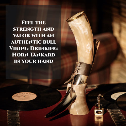 Trondebal handcrafted ox horn mug with authentic Norse style and grip