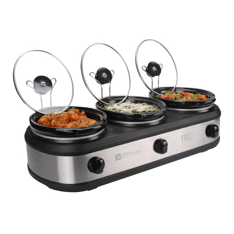 TRU triple buffet server with three inserts enables flexible catering options.