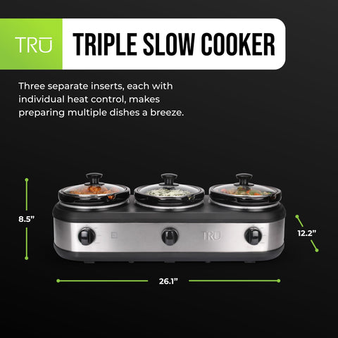 TRU triple buffet server removable inserts simplify prep and cleanup.