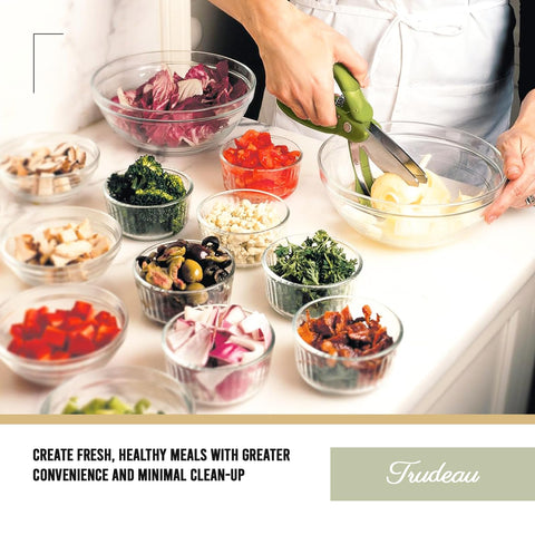 Includes a chopped salad recipe book with Trudeau Toss and Chop