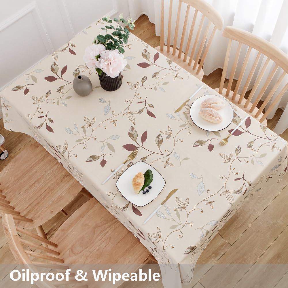 TruDelve beige wipe-clean tablecloth handles spills quickly during family dinners.