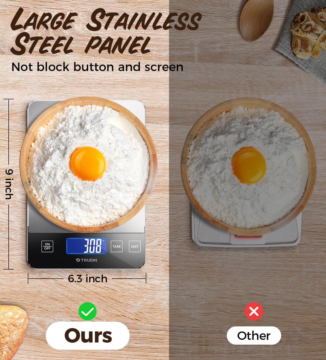 TRUDIN scale top display with clear readout during baking.