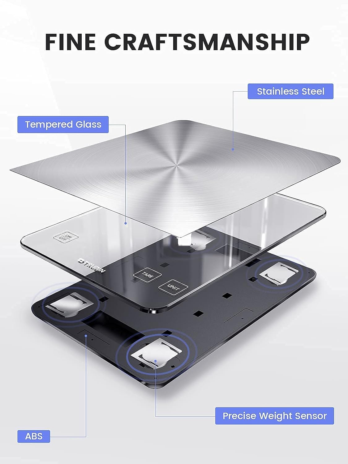 TRUDIN scale USB charging port for convenient recharging during prep.