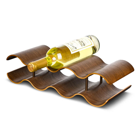 TRUDING countertop wine rack in walnut shows seven-bottle storage for organized entertaining.