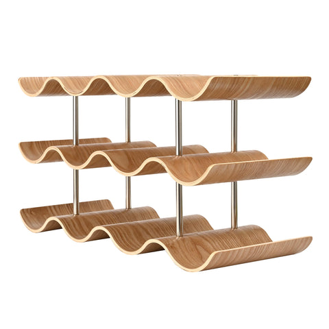 TRUDING wavy wooden 3-tier rack front view keeps bottles secure and stylish.