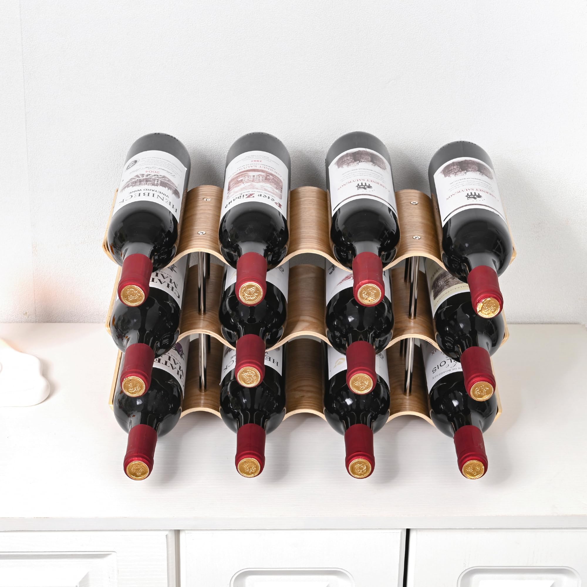 TRUDING 3-tier rack in cabinet illustrates organized wine display.