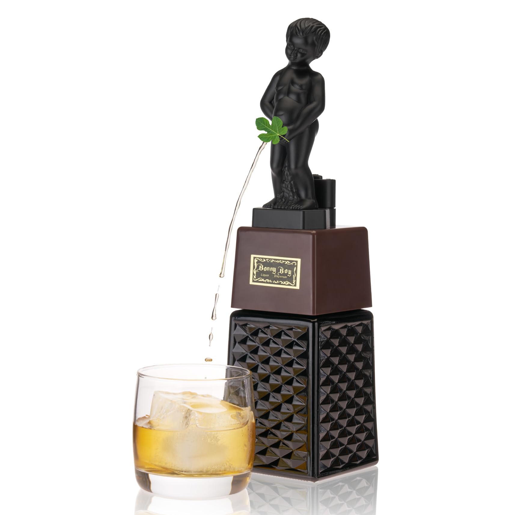TRUE Bonny Boy liquor dispenser with Manneken Pis design on a bar counter.