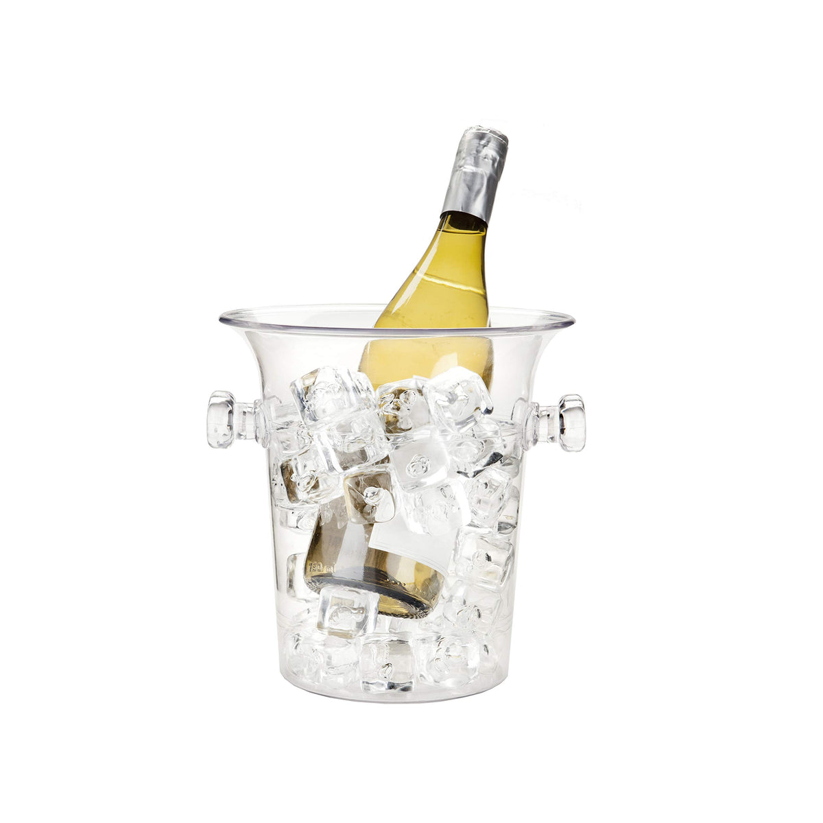 TRUE Clear Acrylic Ice Bucket with handles seen from the front, easy transport.
