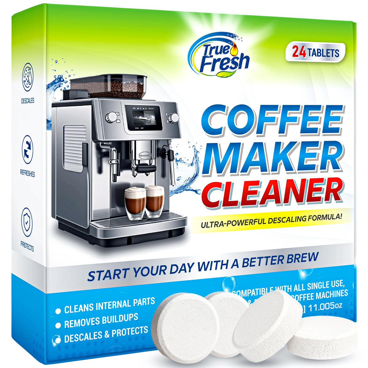 True Fresh descaler tablets in box for year-long cleaning