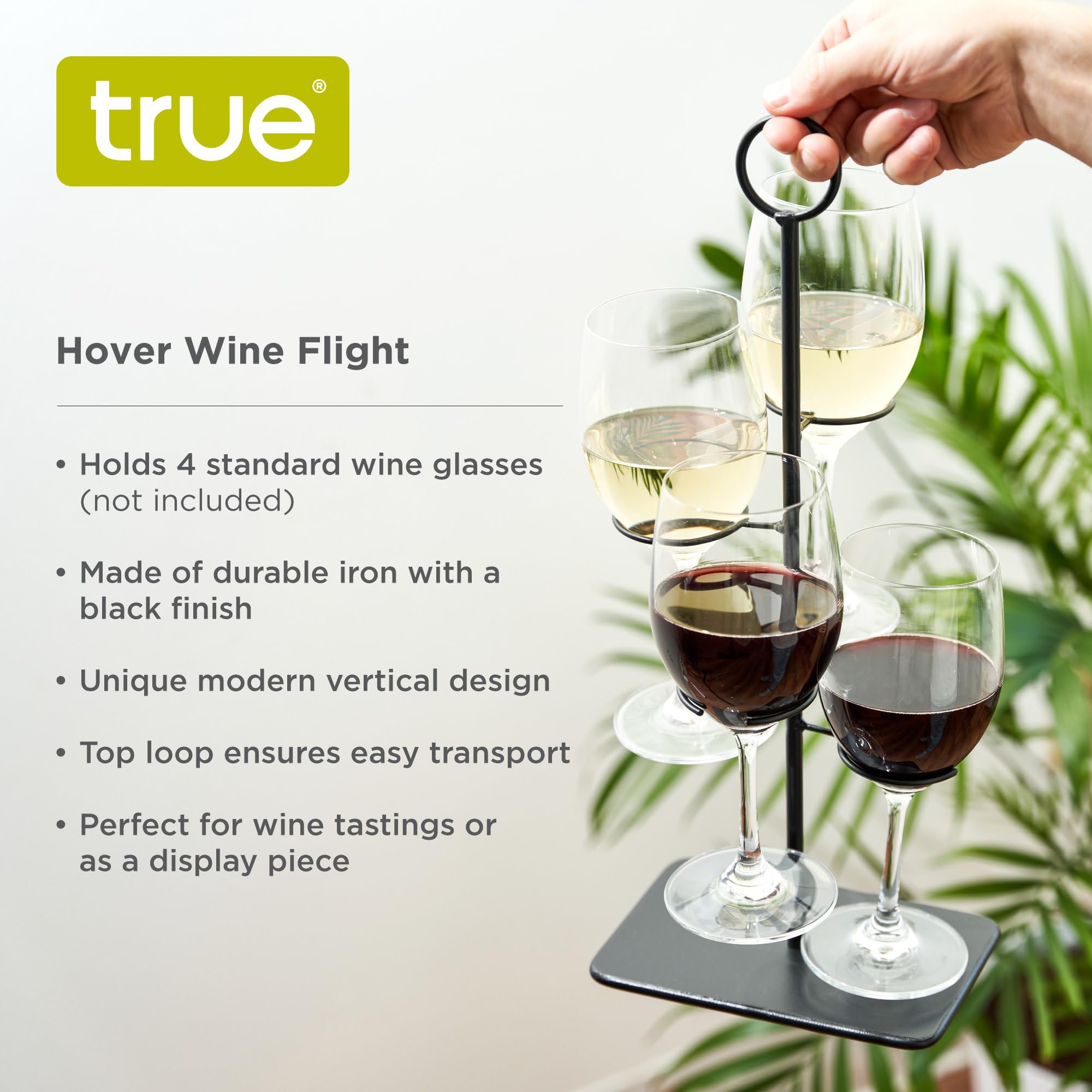 TRUE Hover Flight Server securely holds four stemmed glasses for elegant service.