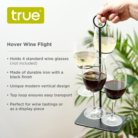 TRUE Hover Flight Server securely holds four stemmed glasses for elegant service.