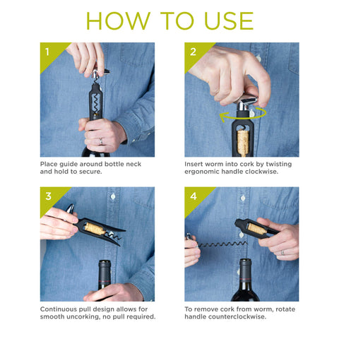 TRUE True Self corkscrew non-stick worm centers corks for smooth, centered insertion