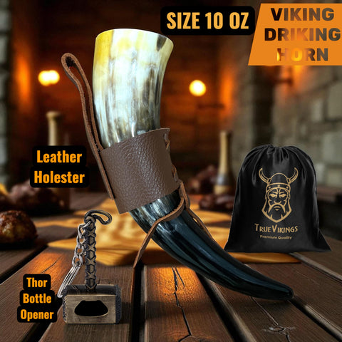 TRUE VIKING horn shown at 10 oz capacity for beer or mead
