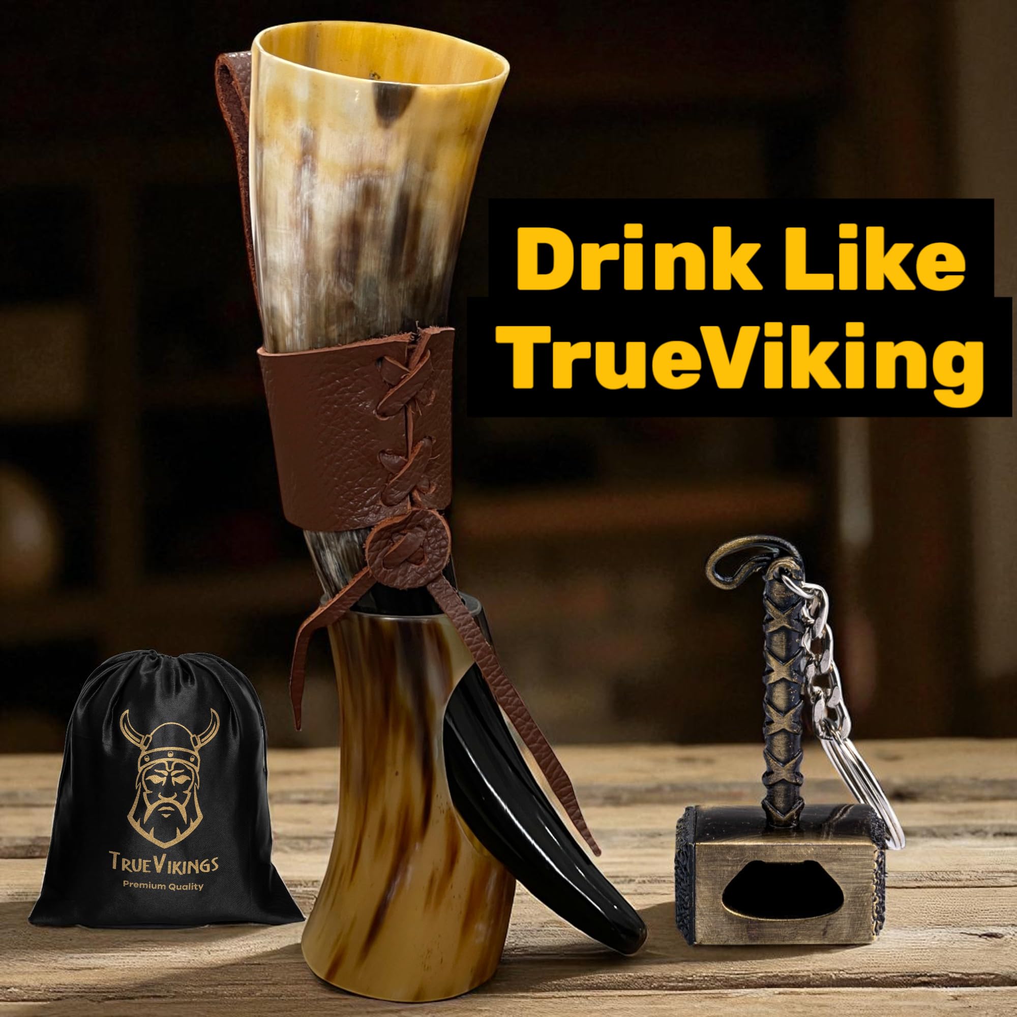 Close-up of TRUE VIKING ox horn texture and natural color variations