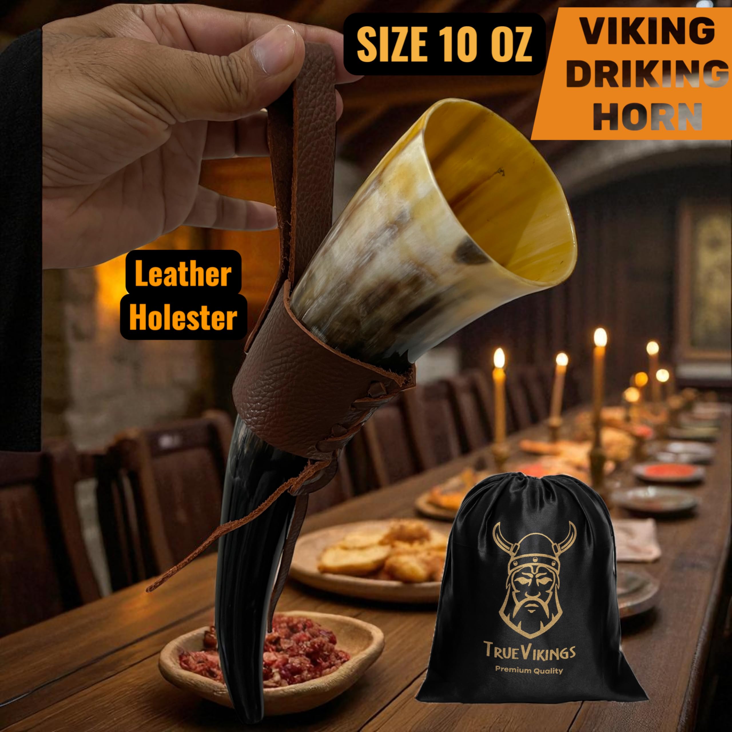 Detail of Thor bottle opener on a TRUE VIKING drinking horn