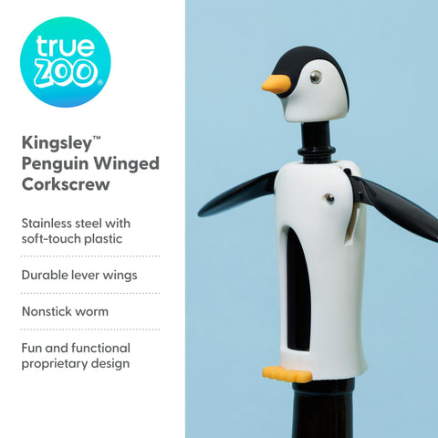 Kingsley Penguin corkscrew features soft-touch wings for easy, comfortable grip during use.