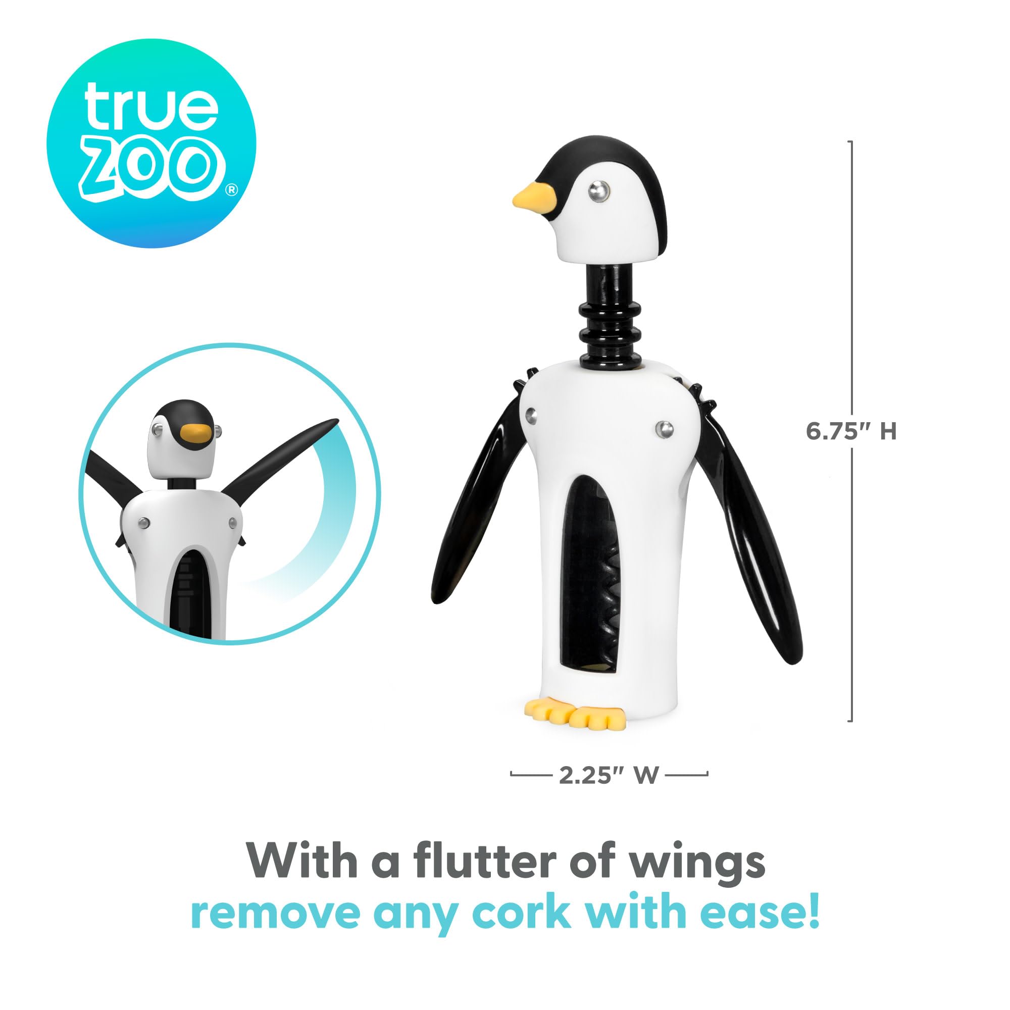 True Zoo Kingsley combines stainless steel with plastic for durable, everyday wine opening.