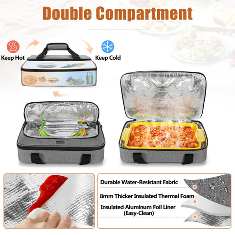 Trunab casserole carrier fits a standard 9x13 dish for convenient transport.