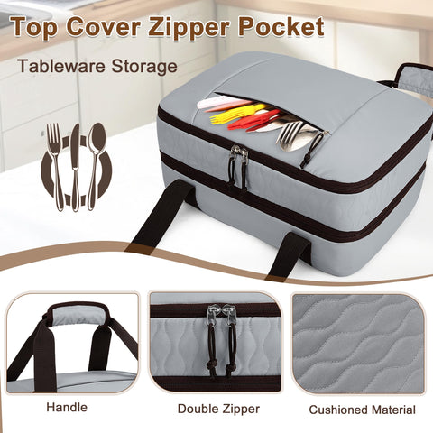 Trunab insulated casserole carrier top lid pocket for cutlery and condiments