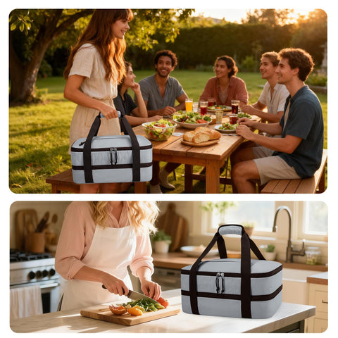 Trunab insulated casserole carrier two-way zipper for full opening
